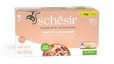 SCHESIR Complete Nutrition, Ton și Somon, conservă hrană umedă pisici, (în aspic), multipack, 50g x 6buc