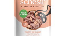 SCHESIR Complete Nutrition, Ton și Somon, plic hrană umedă pisici, (în aspic), 85g