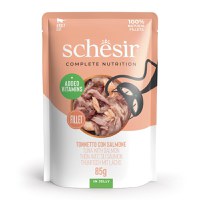SCHESIR Complete Nutrition, Ton și Somon, plic hrană umedă pisici, (în aspic), 85g - 2