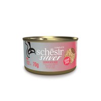 SCHESIR Silver Mousse & Fillet, Pui și Rață, conservă hrană umedă fără cereale pisici senior, (mousse), 70g - 1