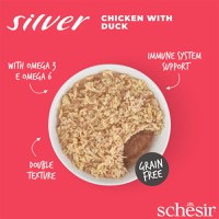 SCHESIR Silver Mousse & Fillet, Pui și Rață, conservă hrană umedă fără cereale pisici senior, (mousse), 70g - 6