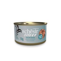 SCHESIR Silver, Ton și Macrou, conservă hrană umedă fără cereale pisici senior, (în supă), 70g - 1