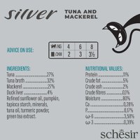 SCHESIR Silver, Ton și Macrou, conservă hrană umedă fără cereale pisici senior, (în supă), 70g - 5