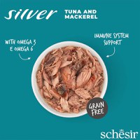 SCHESIR Silver, Ton și Macrou, conservă hrană umedă fără cereale pisici senior, (în supă), 70g - 6