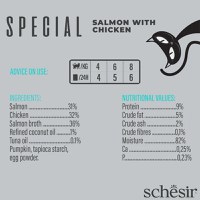 SCHESIR Special Skin & Coat, Somon și Pui, plic hrană umedă fără cereale pisici, piele & blană, (mousse), 70g - 5