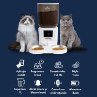 SHAW Smart, hrănitor automat câini, 2 boluri rotunde, programabil, aplicație mobilă, PVC SHAW Smart, hrănitor automat câini și pisici, 2 boluri rotunde, programabil, aplicație mobilă, PVC, alb, XS-S(7l) - 8
