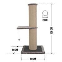 SHAW, stâlp de zgâriat cilindric pisici, 1 etaj, MDF și sisal, elemente de zgâriat, elemente atârnate, gri, 50x50x106cm - 6