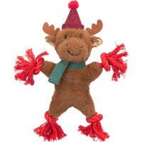 TRIXIE Christmas Ren, jucărie sfoară câini XS-XL, activități fizice, bumbac, maro și roșu, 32cm - 1