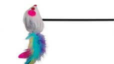 Trixie, undiță șoricel cu pană, jucărie, pisici, pluș, multicolor, 50cm