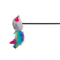 Trixie, undiță șoricel cu pană, jucărie, pisici, pluș, multicolor, 50cm - 2