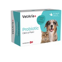 VETARIA+ Probiotic, supliment sistem digestiv & probiotice câini, Pui, capsule VETARIA+ Probiotic, XS-XL, supliment sistem digestiv & probiotice câini și pisici, Pui, cutie, 30 capsule - 1