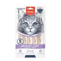 WANPY Urinary Care Creamy Treats, Rață și Pui, punguță recompense funcționale pisici, sistem urinar, (piure), 70g - 1