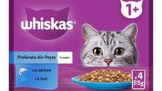 WHISKAS Selectii cu Pește, Somon si Ton, Plicuri Hrană Umedă pentru Pisici, Multipack 85g x 4