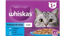 WHISKAS Selectii Pește - Hrană Umedă pentru Pisici în Aspic, Multipack 85g x 12