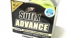 Fir de pescuit Sufix Advance HMPE Hybrid Copolymer, Lo-Vis Yellow, 0.18 mm, 1000 m