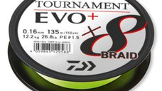 Fir textil Daiwa Tournament X8 BRAID EVO+, chartreuse, 135m (Diametru fir: 0.18 mm)