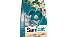 Asternut pentru pisici, Sanicat Essential Oils White, cu parfum de iasomie, 10 kg