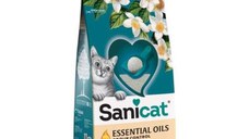 Asternut pentru pisici, Sanicat Essential Oils White, cu parfum de iasomie, 10 kg