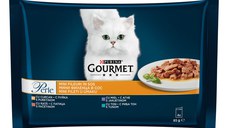 Gourmet Perle Multipack cu Miel, Rata, Ton, Curcan, 4 x 85 g