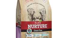 Hrana caini de talie mica si mini Pure Nurture Grainfree, cu mazare si curcan, 2 kg