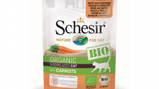 Hrana umeda pisici, Schesir Bio For Sterilized Cat, Vita, Pui si Morcovi, 85 g