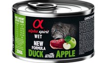 Hrană umedă Premium pentru pisică Alpha Spirit, cu rață și măr, 200 g