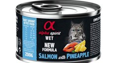 Hrană umedă Premium pentru pisică Alpha Spirit, cu somon și ananas, 200 g
