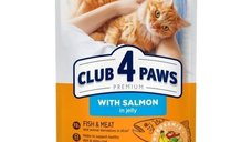 Hrana umeda premium pisici adulte, Club 4 Paws, Somon in Jeleu, 85 g