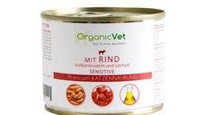 OrganicVet Feline Sensitive, vita, paste si ulei de somon, 200 g