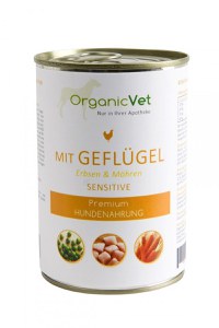 OrganicVet Sensitive, pasari de curte, mazare si morcov, 400 g - 1
