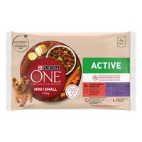 PURINA ONE MINI Active, vita, cartofi, si morcovi/ cu rata, paste si fasole verde, in sos, 4x85 g - 1