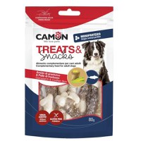 Recompense pentru caini, Camon, in forma de Os, cu Amidon si Piele de Cod, 80 g - 1