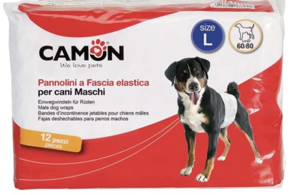 Scutece pentru caini masculi, Camon, L 60/80 cm 12 buc