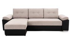 Colțar Extensibil MILANO, șezlong interschimbabil, cu ladă de depozitare, 265x160x85 cm, Bej/Negru