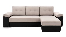 Colțar Extensibil MILANO, șezlong interschimbabil, cu ladă de depozitare, 265x160x85 cm, Bej/Negru