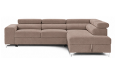 Colțar Extensibil TIME cu Lada Depozitare, Tetiere Reglabile, Dreapta, 285x220x95 cm, Maro Deschis - Outlet