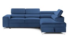 Colțar Extensibil TIME, cu lada depozitare, tetiere reglabile, varianta pe dreapta, 285x220x95 cm, Albastru - Outlet