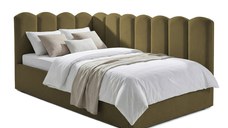 Pat Tapițat Princess de colț, cu somieră rabatabilă și ladă depozitare