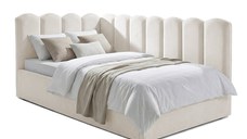 Pat Tapițat Princess de colț, cu somieră rabatabilă și ladă depozitare