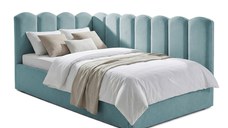 Pat Tapițat Princess de colț, cu somieră rabatabilă și ladă depozitare