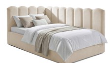 Pat Tapițat Princess de colț, cu somieră rabatabilă și ladă depozitare