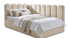 Pat Tapițat Princess de colț, cu somieră rabatabilă și ladă depozitare