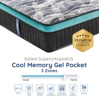 Saltea Ideal Sleep COOL MEMORY GEL POCKET 5 Zone, Arcuri individuale, spumă poliuretanica elastică, spumă cu memorie cu gel de răcire, husă CoolActive, superortopedică, Grosime 30 cm - 4
