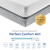 Saltea Ideal Sleep PERFECT COMFORT 4 in 1, spumă poliuretanica de susținere, spumă High Resilience, spumă cu memorie, husă detașabilă și lavabilă, superortopedică, Grosime 22 cm - 4
