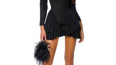 Rochie Neagră cu Volane Sparkle Ruffle Dress