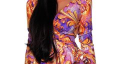 Rochie Ruffle PRINT - Eleganta din Saten