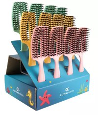 Olivia Garden Display cu 12 perii pentru copii cu peri naturali de mistret+nailon Finger Combo Kids Mini Yellow - 1