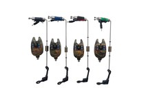 Set 4 senzori /avertizori pescuit camuflaj si 4 swingeri multicolor