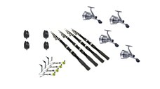 Set pescuit prokarpfishing cu 4 lansete pescuit telescopice , 4 mulinete cu fir si 4 avertizori cu 4 swingere cu led