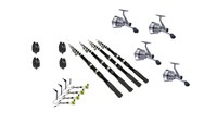 Set pescuit prokarpfishing cu 4 lansete pescuit telescopice , 4 mulinete cu fir si 4 avertizori cu 4 swingere cu led - 1